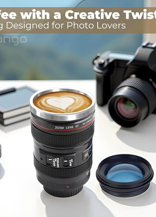 Camera Lens Coffee Mug with Clear Lid – Unique Realistic Lens Cup Replica, Gift for Photography Lovers