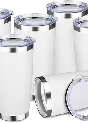 StarSpeed 20oz Tumbler Bulk with Lid, Stainless Steel Insulated Tumblers Double Wall Vacuum Insulated Travel Mug, Powder Coated Coffee Cups for Hot and Cold Drinks(White,6)