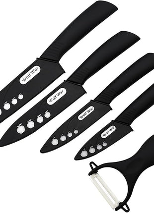 Kitchen Ceramic Knife Set Professional Knife With Sheaths, Super Sharp Rust Proof Stain Resistant (6" Chef Knife, 5" Utility Knife, 4" Fruit Knife, 3" Paring Knife, One Peeler)