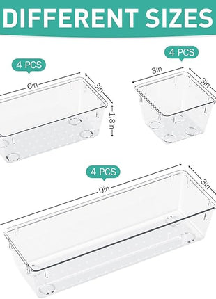 WOWBOX 12 Pack Clear Drawer Organizer Set, Acrylic Drawer Storage Trays, Storage Bins for Makeup, Cosmetics, Jewelries, Utensils, Gadgets, Office