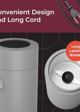 MuellerLiving Electric Coffee Grinder for Spice, Nut, Herbs and Coffee Beans, Sharp Blade, Stainless Steel - Gray