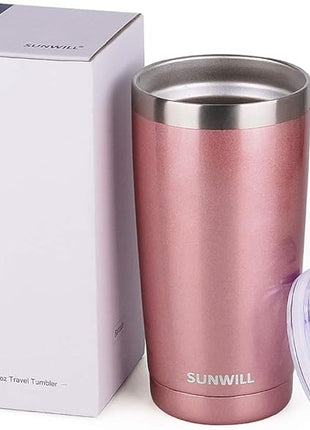 SUNWILL Travel Coffee Tumbler 20 oz, Insulated Mug with Lid, Stainless Steel Cup for Hot and Cold Drinks, Rose Gold