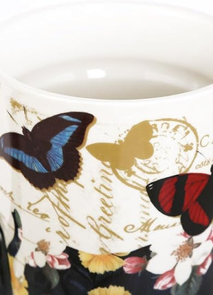 Topadorn 17oz Ceramic Travel Coffee Mug with Sealed Lid Tea Cup with Color Box, Microwave & Dishwasher Safe Unique Mug, Holiday Gift Her Him, Flower & Butterfly