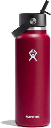 Hydro Flask 40 Oz Wide Flex Straw Cap Bottle - Insulated Stainless Steel - Wide Straw Lid, Non Spill, Leakproof in Berry