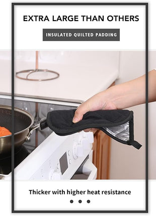 Joyhalo 4 Pack Pot Holders - Heat Resistant Oven Hot Pads, Terry Cloth, Black
