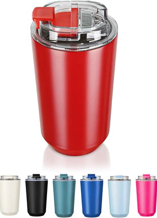 Puraville Insulated Tumblers with Lid, 14 oz Travel Coffee Mug Stainless Steel Vacuum Cup, Leak Proof Reusable Double Walled Coffee Tumbler for Iced and Hot Drinks, Red