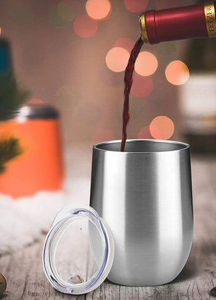 MEWAY 12oz Wine Tumbler 16 Pack Bulk Gifts for Women,Double Wall Vacuum Stainless Steel Travel Mug with Lid,Insulated Stemless Wine Cup Glass for Coffee,Cocktails,Drinks(Sliver,Set of 16)