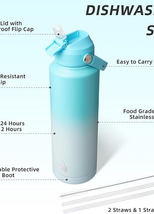 BJPKPK Insulated Water Bottle with Straw Lid, 40oz Large Thermo, BPA Free Leak Proof Stainless Steel Metal Water Bottles, Tumblers, Cups, Flasks for Travel, Sports,Sea Salt