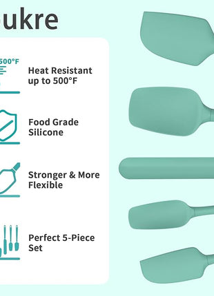 Coukre Silicone Spatula Set of 5,High Temperature Resistant, Food Grade Silicone, Dishwasher Safe, for Baking, Cooking (Pure Aqua Green)