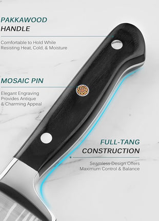 KYOKU 8" Chef Knife, Samurai Series Japanese Chef's Knife with Sharpening Stone, High Carbon Steel Kitchen Knife with Pakkawood Handle Mosaic Pin Gift Box for Meat Vegetable Fruit Chopping Slicing