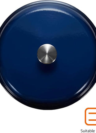Amazon Basics Cast Iron Dutch Oven Pot with Lid, Enameled, Round, Dual Handles, Heavy-Duty, Medium, 6-Quart, Navy