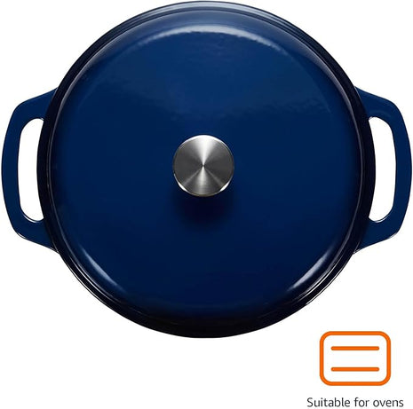 Amazon Basics Cast Iron Dutch Oven Pot with Lid, Enameled, Round, Dual Handles, Heavy-Duty, Medium, 6-Quart, Navy