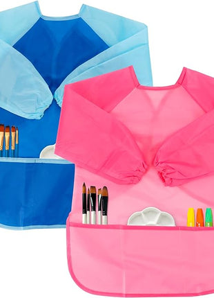 CUBACO Kids Painting Apron, 2pcs Waterproof Art Smocks For Child 3-8 Years, Kids Smocks for Painting Aprons with Long Sleeve