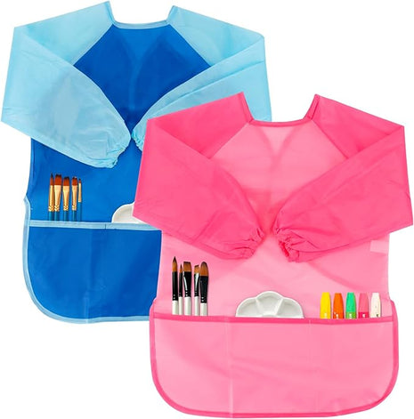 CUBACO Kids Painting Apron, 2pcs Waterproof Art Smocks For Child 3-8 Years, Kids Smocks for Painting Aprons with Long Sleeve