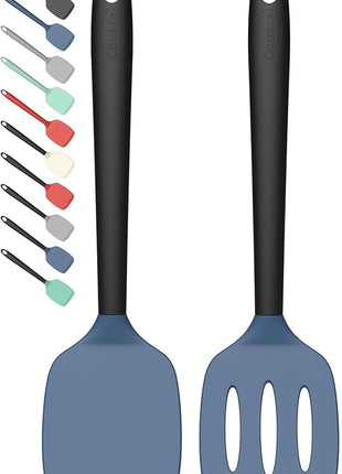 Coukre 2 Pack Silicone Spatula Set, High Heat Resistant, BPA Free Kitchen Spatula, Solid & Slotted Turner for Non-Stick Pans, Sautéing, and Flipping (2, DarkBlue)