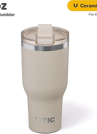 RTIC 40oz Essential Tumbler with Lid, Ceramic Lined, Insulated, Stainless Steel, Metal, Double Wall Vacuum-Insulation, Travel Cup for Iced Coffee, Tea, Hot and Cold Drink, Beach