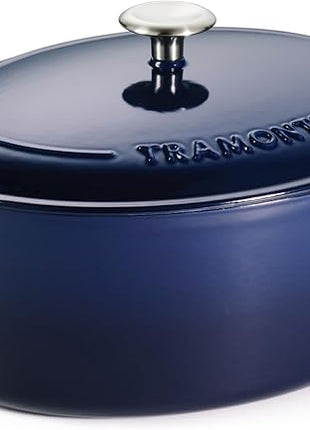 Tramontina Bestow Enameled Cast Iron Oval Dutch Oven Pot with Lid, Large 7-quart, Blue