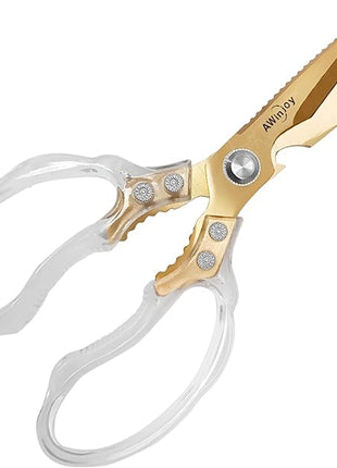 AWinjoy Heavy Duty Sharp Kitchen Scissors, Dishwasher Safe, Cooking Shears for Meat, Chicken, Fish, Poultry, Herb, Bread (Blade Gold)