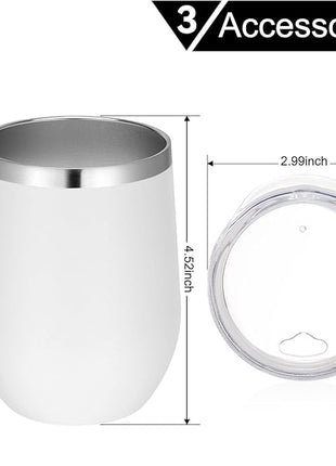 VEGOND Wine Tumblers Bulk 6 Pack, 12oz Stainless Steel Stemless Wine Glass with Lids and Straws, Double Wall Vacuum Insulated Tumbler Cup, Coffee Mug for Cold Hot Drinks