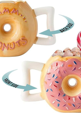 Comfify Ceramic Donut Mug – Pink Glaze with Sprinkles – Funny “MMM... Donuts!” Quote – 14 oz Coffee Cup for Tea, Hot Chocolate, and More – Giftable Novelty Drinkware