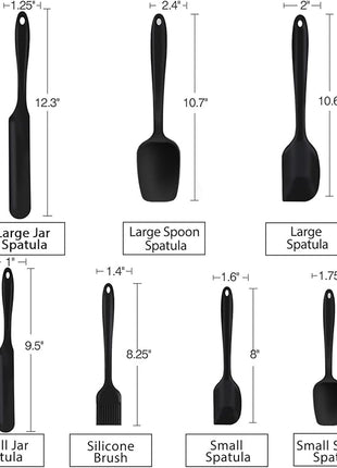 TeamFar Silicone Spatula, 7 PCS Rubber Spatulas Heat Resistant Kitchen Utensils Set for Baking Cooking Mixing, Fit Nonstick Cookware, Healthy & Non Toxic, Sturdy & One Piece, Dishwasher Safe - Black