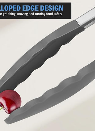 Kitchen Tongs, Set of 3 Stainless Steel Tongs with Silicone Tips Locking Cooking Tongs 600ºF Heat Resistant Tong for Cooking BBQ Grilling Air Fryer Serving Food Salads, 7"+9"+12" Light Grey