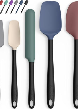 Coukre Silicone Spatula Set of 5,High Temperature Resistant, Food Grade Silicone, Dishwasher Safe, for Baking, Cooking (Colorful A Black)