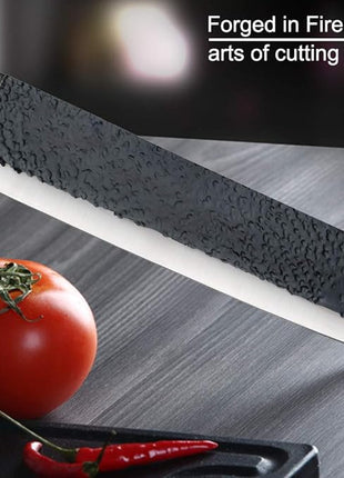 Numola 6 Pieces Black Professional Chef Knife Set, BBQ Meat Knives for Cooking, Forged Kitchen Knife with High Carbon Stainless Steel Cutlery Ergonomic Design Handle with Box for Couples Gift