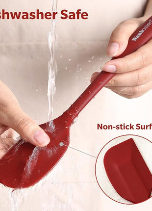 Wanbasion 5 Piece Premium Silicone Spatula Set Heat Resistant, Kitchen Spatula Set Dishwasher Safe for Nonstick Cookware Cooking Mixing Deep Red