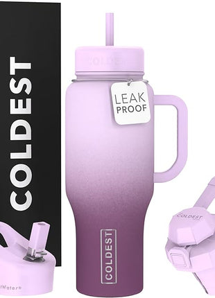 Coldest Tumbler with Handle and Straw - 100% Leak Proof Insulated Tumbler with Lid and Straw (3 Lids) - Stainless Steel Tumblers for Women & Men - Cup Holder Friendly Base, 36 oz (Tasty Lolipop)