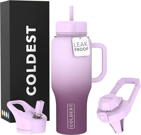 Coldest Tumbler with Handle and Straw - 100% Leak Proof Insulated Tumbler with Lid and Straw (3 Lids) - Stainless Steel Tumblers for Women & Men - Cup Holder Friendly Base, 36 oz (Tasty Lolipop)