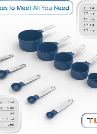 TILUCK Measuring Cups & Spoons Set, Stackable Cups and Spoons, Nesting Measure Cups with Stainless Steel Handle, Kitchen Gadgets for Cooking & Baking (Blue)