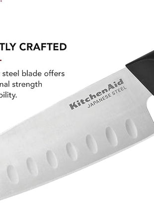 KitchenAid Classic Santoku Knife with Custom-Fit Blade Cover, 5-inch, Sharp Kitchen Knife, High-Carbon Japanese Stainless Steel Blade, Black