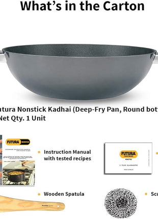 Hawkins Futura 2.5 Litre Deep Fry Pan, Non Stick Kadai, Round Bottom Kadhai, Black (NK25)
