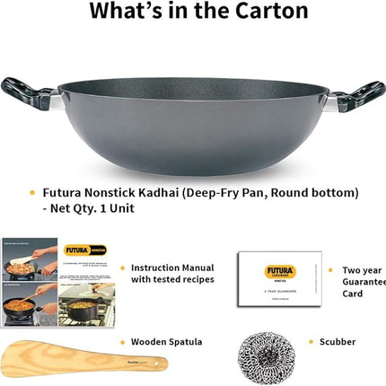 Hawkins Futura 2.5 Litre Deep Fry Pan, Non Stick Kadai, Round Bottom Kadhai, Black (NK25)