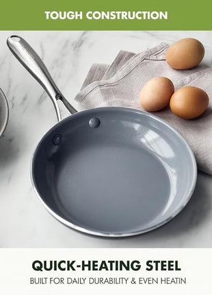 GreenPan Swift Healthy Ceramic Nonstick, 8" Frying Pan Skillet, Stainless Steel Handle, PFAS-Free, Dishwasher Safe, Oven Safe, Black