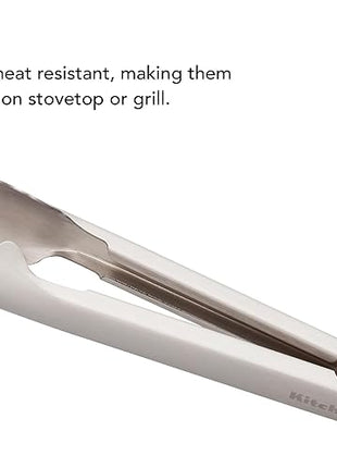 KitchenAid Set of 2 Stainless Steel Tongs with Scalloped Edges Easy Lock Dishwasher Safe Durable and Versatile 7 Inch and 9 Inch Silver