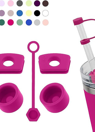 Silicone Spill Stopper Set for Tumbler Cup 2.0 30oz & 40oz with Straw Cover (Set of 2, Fuchsia)