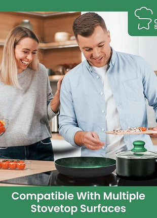 Chef's Star Pots And Pans Set Kitchen Cookware Sets Nonstick Aluminum Cooking Essentials 11 Pieces Green
