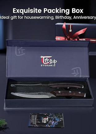 Steak Knives Set of 2, 4.8 Inch High End Japanese Style Fine Edge Meat Knife with Wood Handle, Damascus Pattern Full Tang Design, Super Sharp Dinner Knives with Exquisite Box, Cooking Gifts