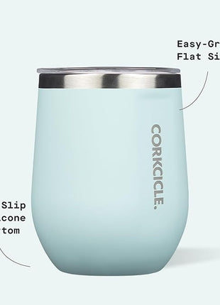 Corkcicle Stemless Wine Tumbler - Keeps Drinks Cold for 6 Hours - Triple-Insulated Stainless Steel - Non-Slip Base - Summer Drinkware Gift - Keeps Drinks Ice Cold - 12 oz - Gloss Powder Blue