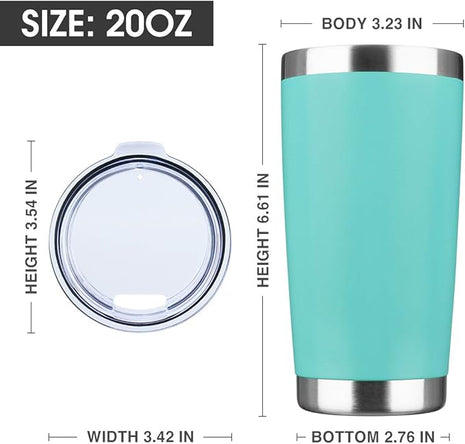20oz Tumbler Bulk Stainless Steel Vacuum Insulated Tumblers with Lid Double Wall Travel Mug, Powder Coated Coffee Cup, Suitable for Ice Drinks and Hot Beverage (Light blue 6pack)