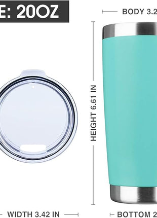 20oz Tumbler Bulk Stainless Steel Vacuum Insulated Tumblers with Lid Double Wall Travel Mug Powder Coated Coffee Cup, Suitable for Ice Drinks and Hot Beverage (Light blue 1pack)