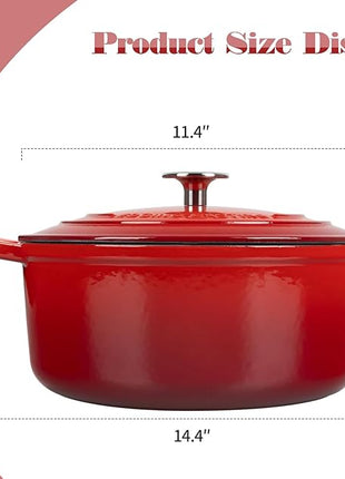 Enameled Cast Iron Dutch Oven Pot with Lid, 7 Quart, Round Dutch Ovens, Bread Oven Dual Handles, for Bread Baking, Oven Safe up to 500°F, Red