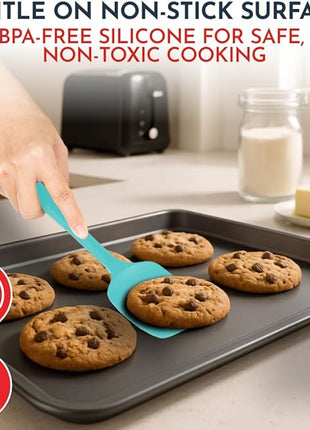 4-Piece Aqua Baking Spatula Set - Holiday Baking Essentials, Rubber Spatulas Silicone Heat Resistant, BPA-Free - Spatula Set for Nonstick Cookware - Silicone Baking Utensils