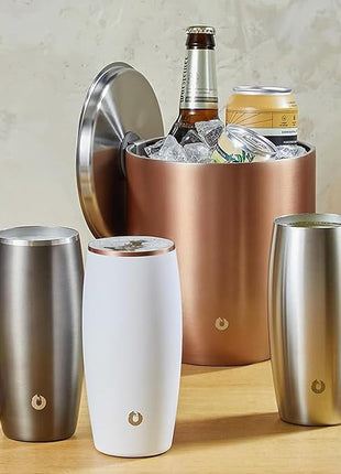 SNOWFOX Premium Vacuum Insulated Stainless Steel Beer Glass, Home Bar Accessories, Elegant Bartending, Lightweight Pint Glasses, Sleek Drinkware, Frosty Beverages Stay Cold, 18oz, Set of 2,Olive Grey