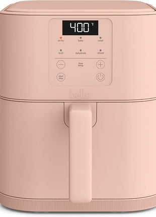 bella 6 Qt Slim Air Fryer, Fits-anywhere™ Kitchenware, EverGood™ Ceramic Nonstick Coating, Adjustable Temperature, 6 Preset Cooking Options, 60 Min Auto Shutoff w Audible Tone, 5lb Capacity, Blossom