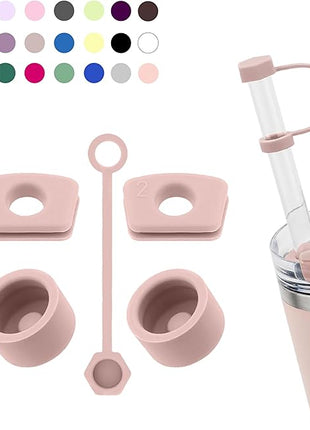 Silicone Spill Stopper Set Compatible with Stanley Cup 2.0 30oz & 40oz with Straw Cover (Set of 2, Pink Dusk)