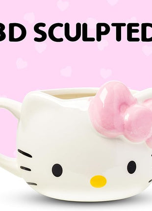 Silver Buffalo Sanrio Hello Kitty Pink Bow Ceramic 3D Sculpted Mug, 20 Ounces
