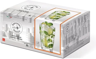 Bormioli Rocco Rock Bar Stackable Beverage, Set Of 6 Dishwasher Safe Drinking Glasses For Soda, Juice, Milk, Coke, Beer, Spirits – 12.5oz Durable Tempered Glass Water Tumblers For Daily Use